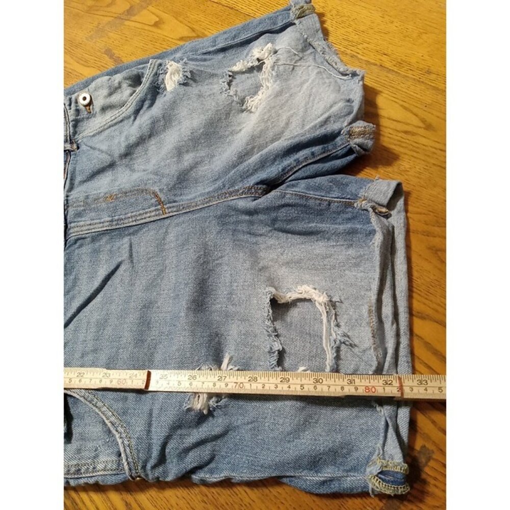 ZARA OVERALLS Jeans Womens Shortalls MEDIUM  Preowned  Denim Distressed Holes - Picture 3 of 9